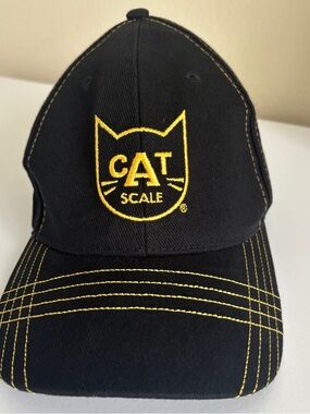 CAT Scale Denim Ball Cap Black/Yellow StrapBack Vintage EUC
